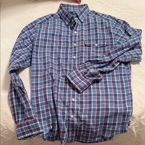 Vineyard Vines Men's Blue and Pink Checkered Shirt